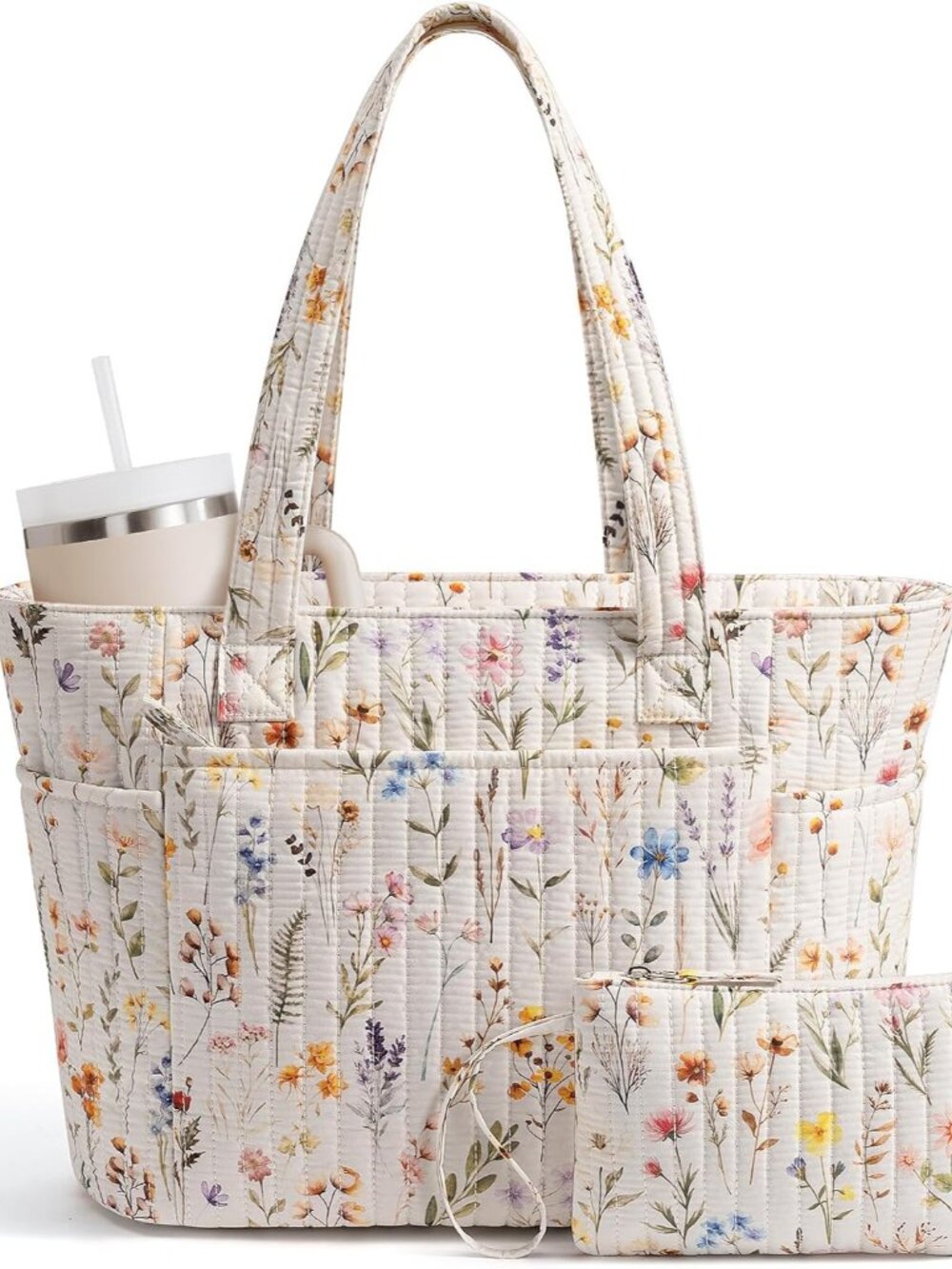 Quilted Tote Bag for Women Teacher Nurse Cotton Laptop Work Tote